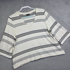 J Jill Top Womens‎ Plus Size 2X White V Neck Striped Wearever Collection Flowy
